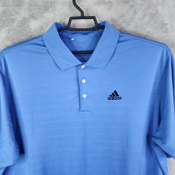 Mens Blue Adidas Polo Shirt 100% Polyester Short Sleeve Climalite Size XL - Picture 4 of 13